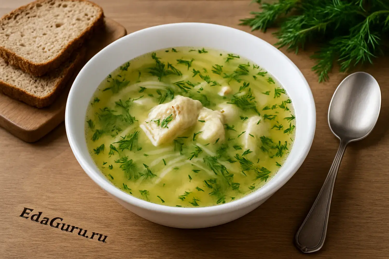 Уха с белой рыбой и укропом