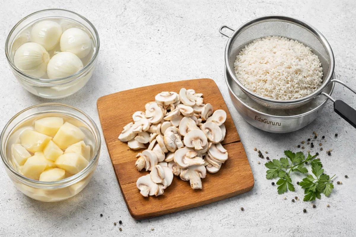 Грибной суп с картофелем и рисом