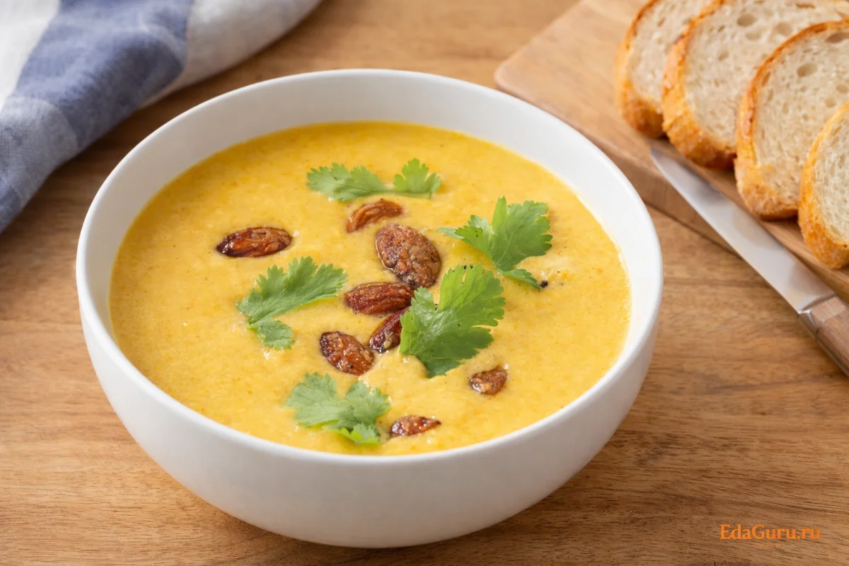 Холодный морковный суп с мускатным цветом и миндалем