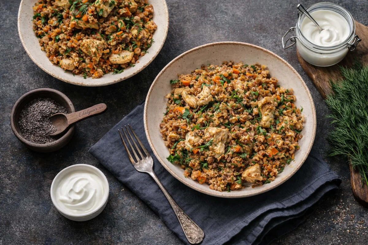 Гречка с курицей и сметаной