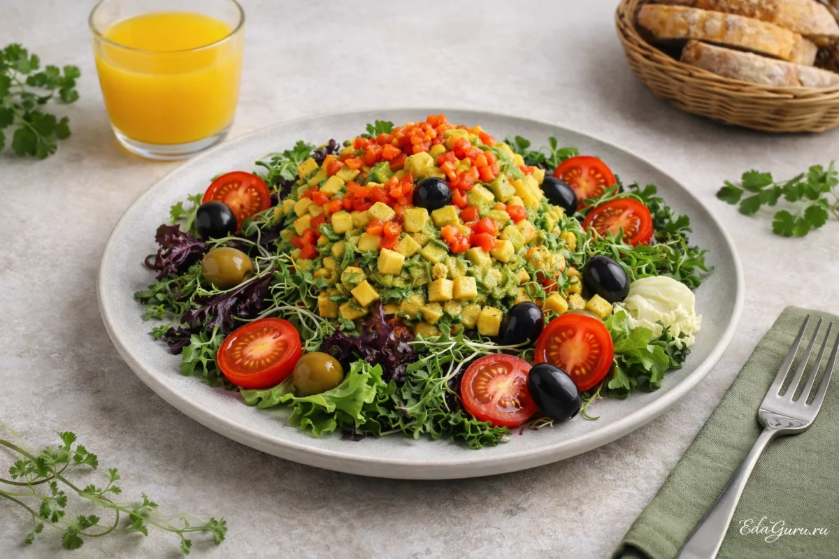 Фруктовый салат с ананасом, дыней и авокадо