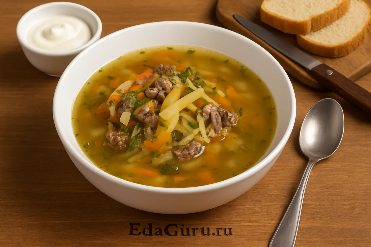 Рассольник с куриными потрошками