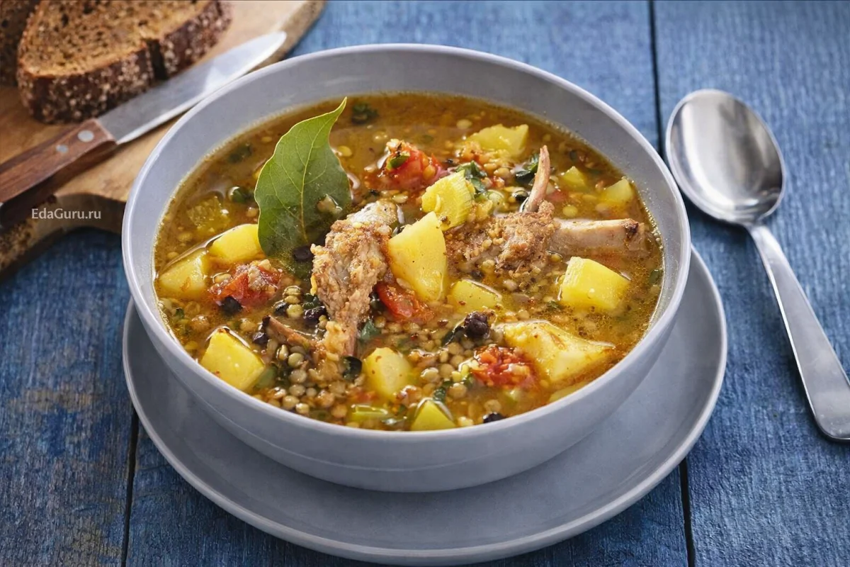 Суп с чечевицей и бараньими ребрышками