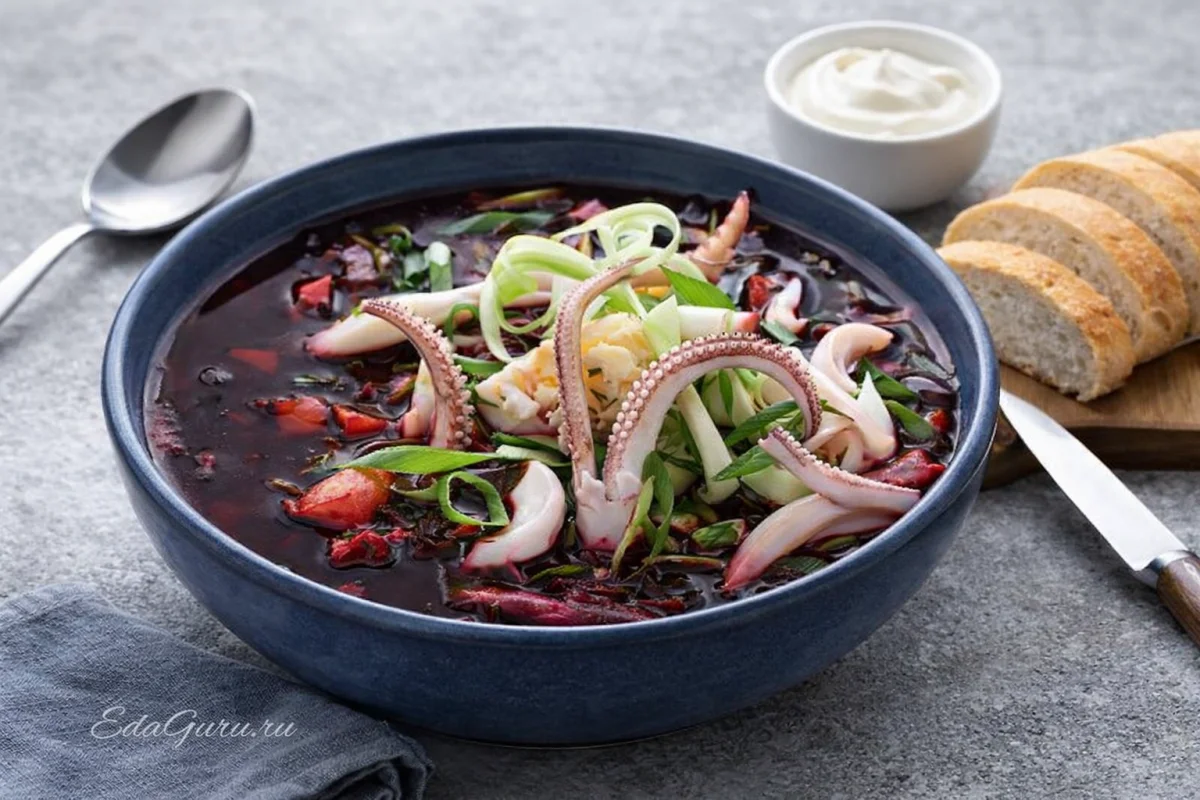 Свекольник с кальмарами