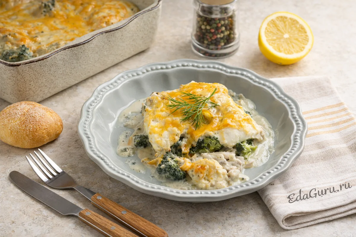 Запеченный минтай с брокколи