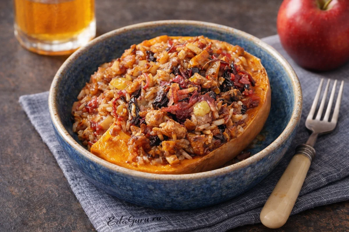 Тыква, запеченная с яблоками и рисом