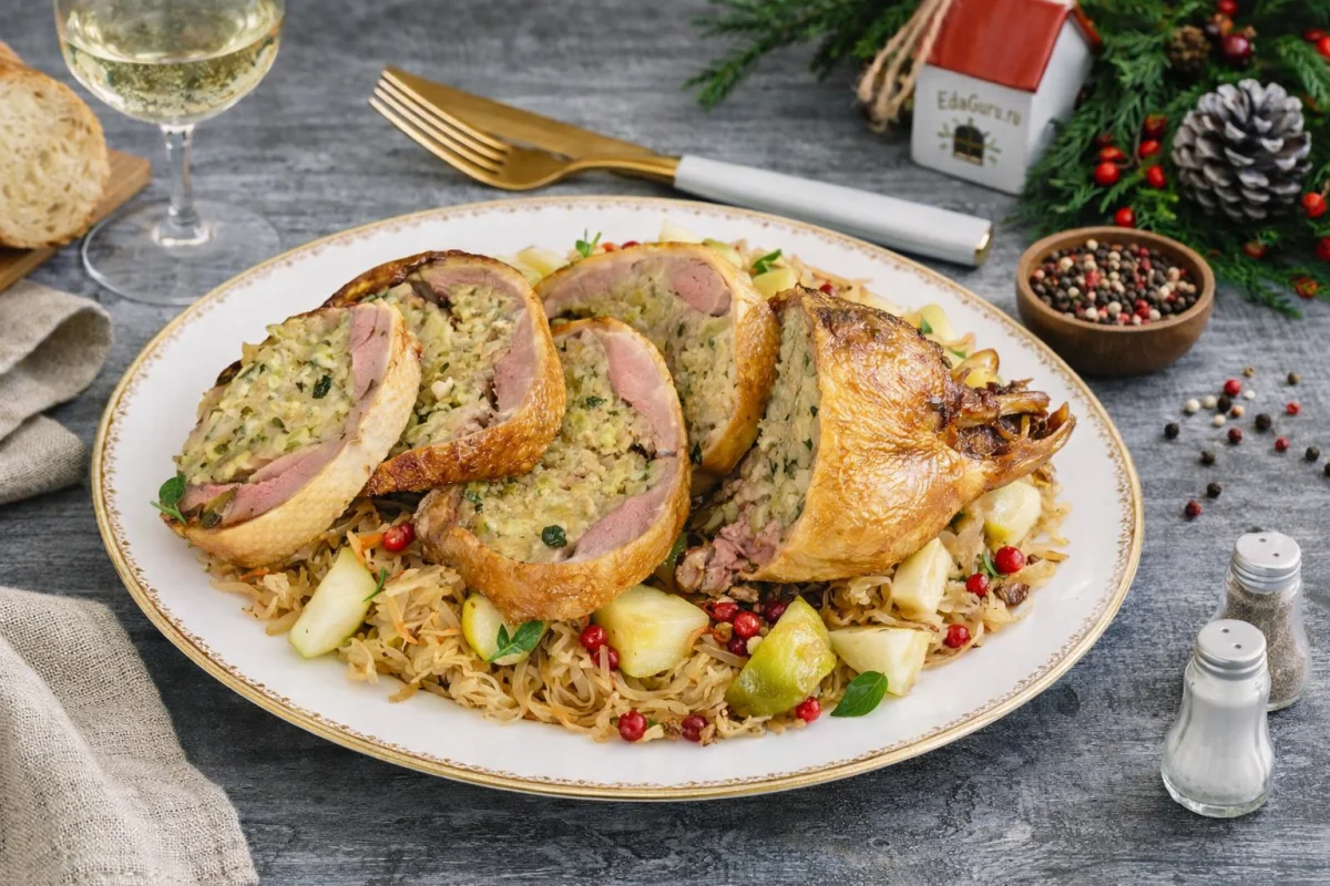 Утка с яблоками и капустой