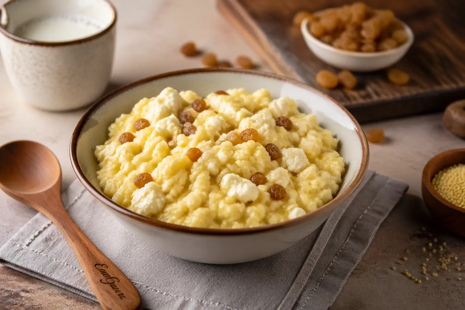 Пшенная каша с изюмом и творогом