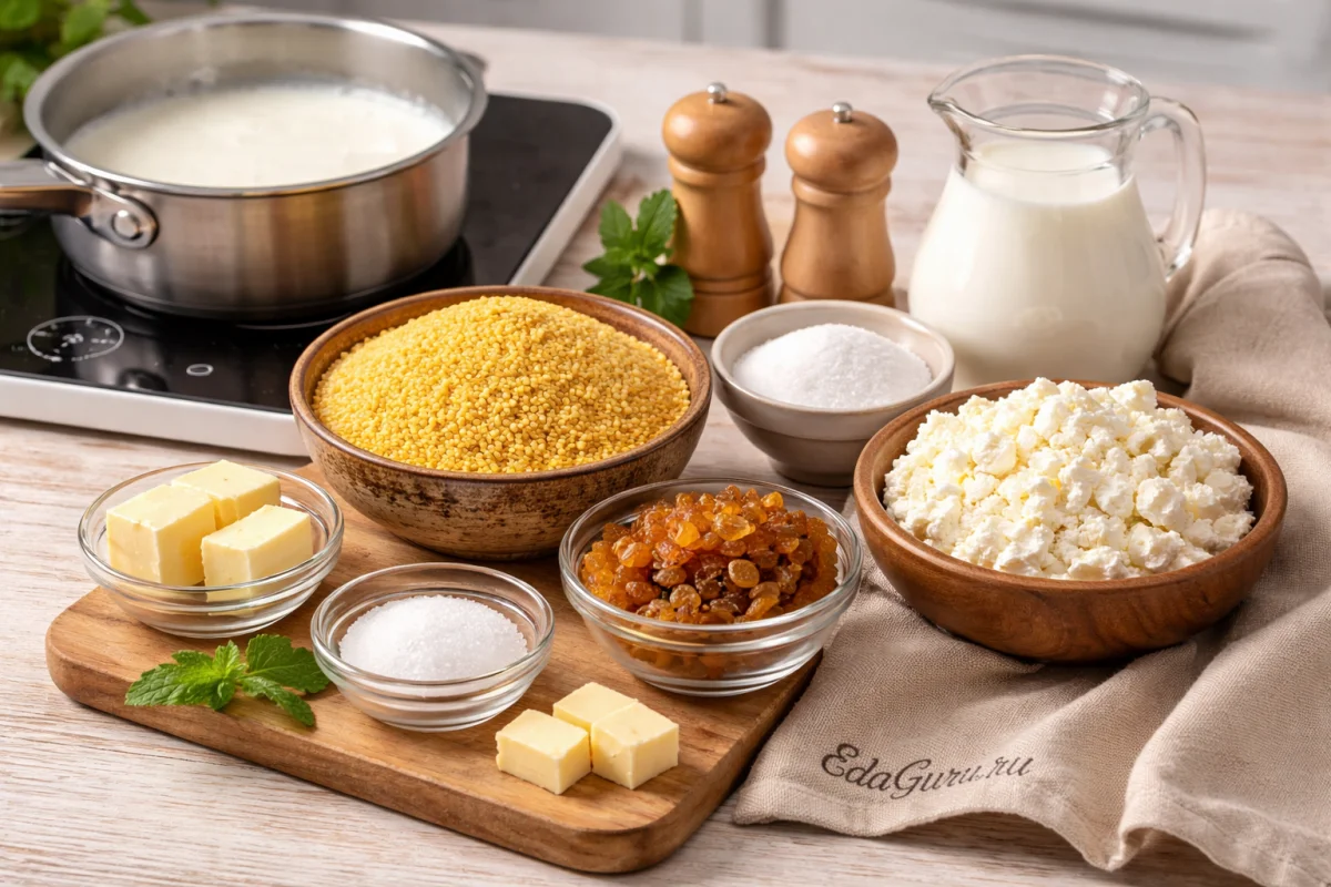 Пшенная каша с изюмом и творогом