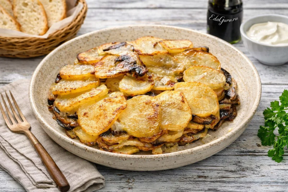 Картофельная запеканка с сыром и грибами