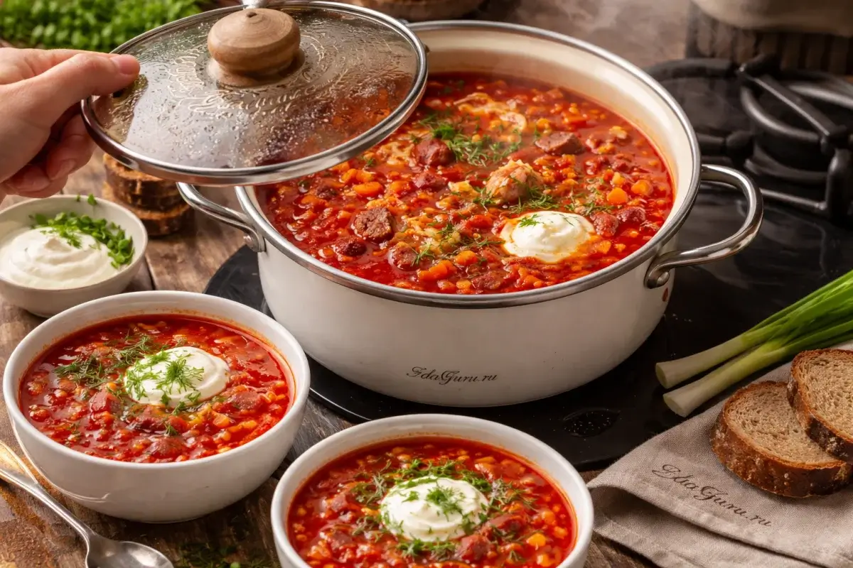 Борщ с тушенкой и фасолью