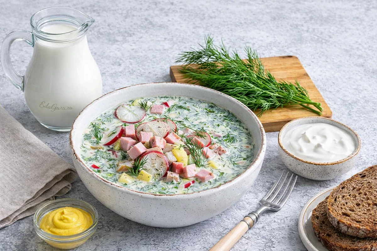 Окрошка на кефире с мясным ассорти