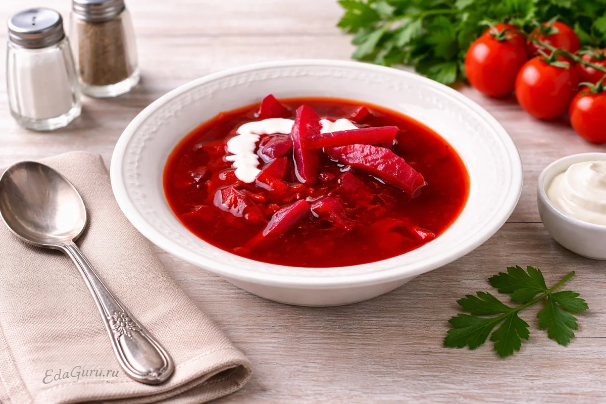 Борщ с уткой и помидорами