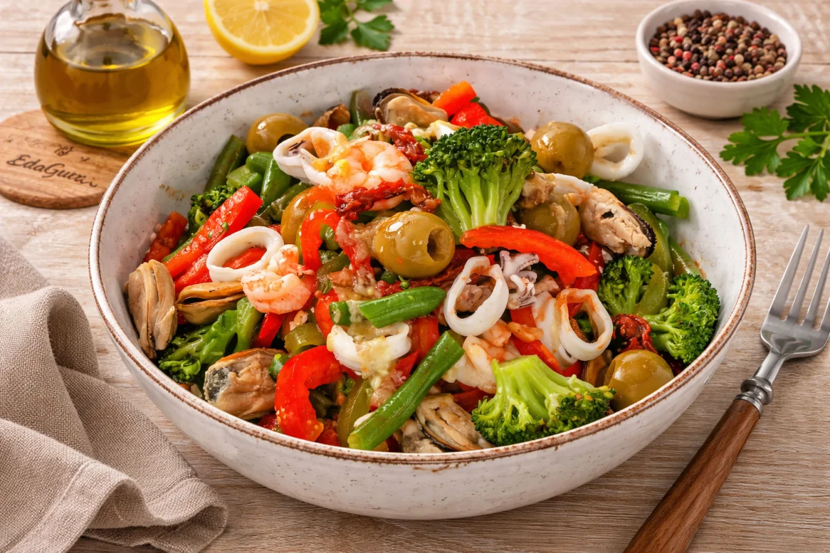 Овощной салат с морепродуктами